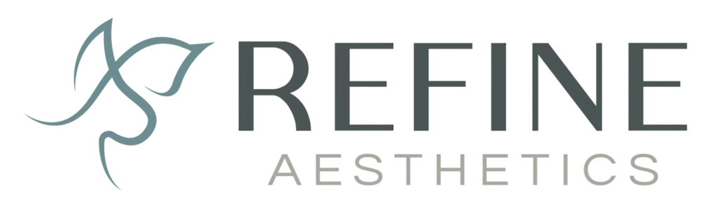 Logo of Refine Aesthetics with a stylized leaf design.